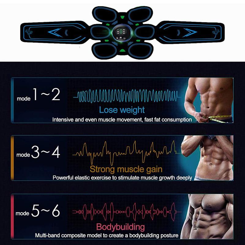 EMS Stimulator muscular abdominal Antrenor ABS Afișaj LCD USB Echipament de fitness Autocolante electrice pentru pierderea în greutate Centura de slăbit