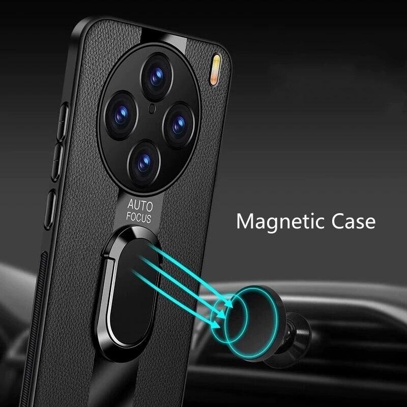 Držák prstenu Plexisklo kožené pouzdro pro Vivo X100 Pro Zadní kryt Nárazuvzdorné silikonové pouzdro na telefon pro Vivo X 100 X100Pro X90 X90Pro Plus