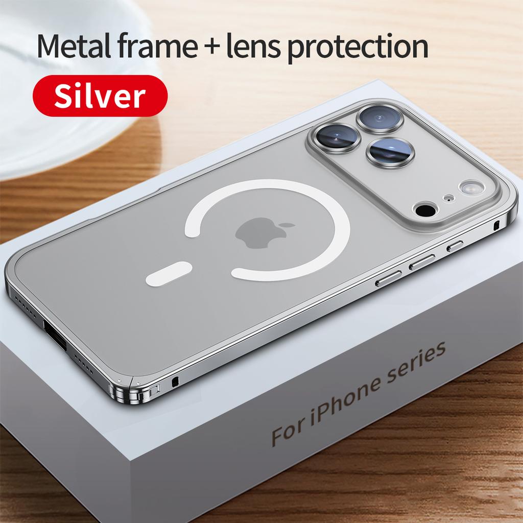 Aluminum Alloy Metal Frame Cover Lens film protection for Iphone 17 Pro Max 16 15 14 13 12 Pro Max Support for Magsafe Charging Case