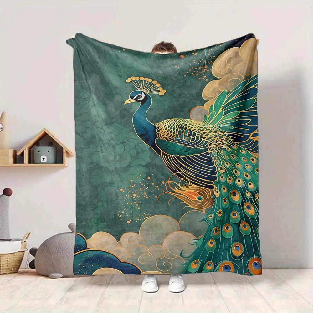 1PC Peacock Feather Pattern Blanket, Soft Warm All-Season Throw for Sofa, Bed, Car, Office, Vibrant Colorful Design, Durable & Cozy Gift for Home Deco