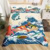 Cartoon Sushi Food Duvet Cover Twin For Kids Teen Microfiber Japanese Cuisine Bedding Set Kawaii Cat Cherry Blossoms Quilt Cover