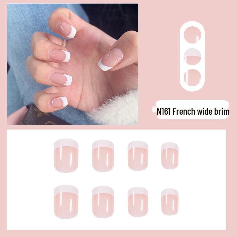 

Простые французские белые накладные ногти - Короткие, Плоские, Носибельные, Съемные, Готовые