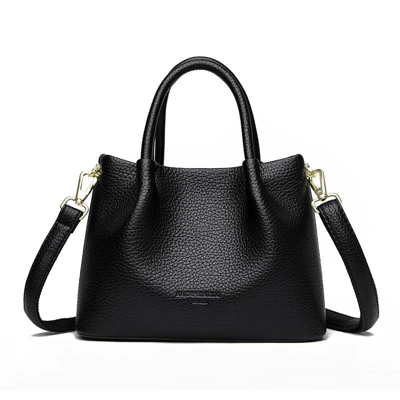 Ladies' Soft Leather Tote Bag, Luxury Designer Handbag, Solid Color Ladies' Shoulder Bag, and Minimalist Crossbody Bag