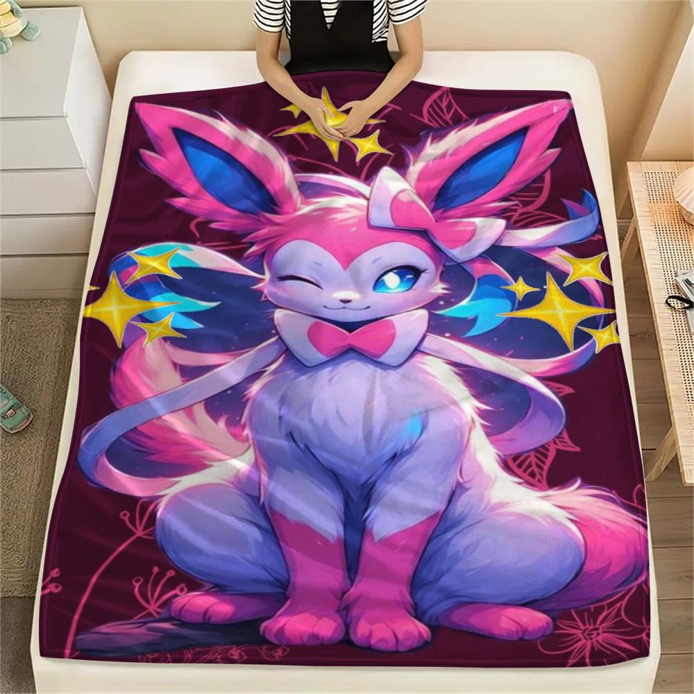 Sylveon Flannel Blanket with Prints Warm Comfortable for Sofas Beds Travel.-TING