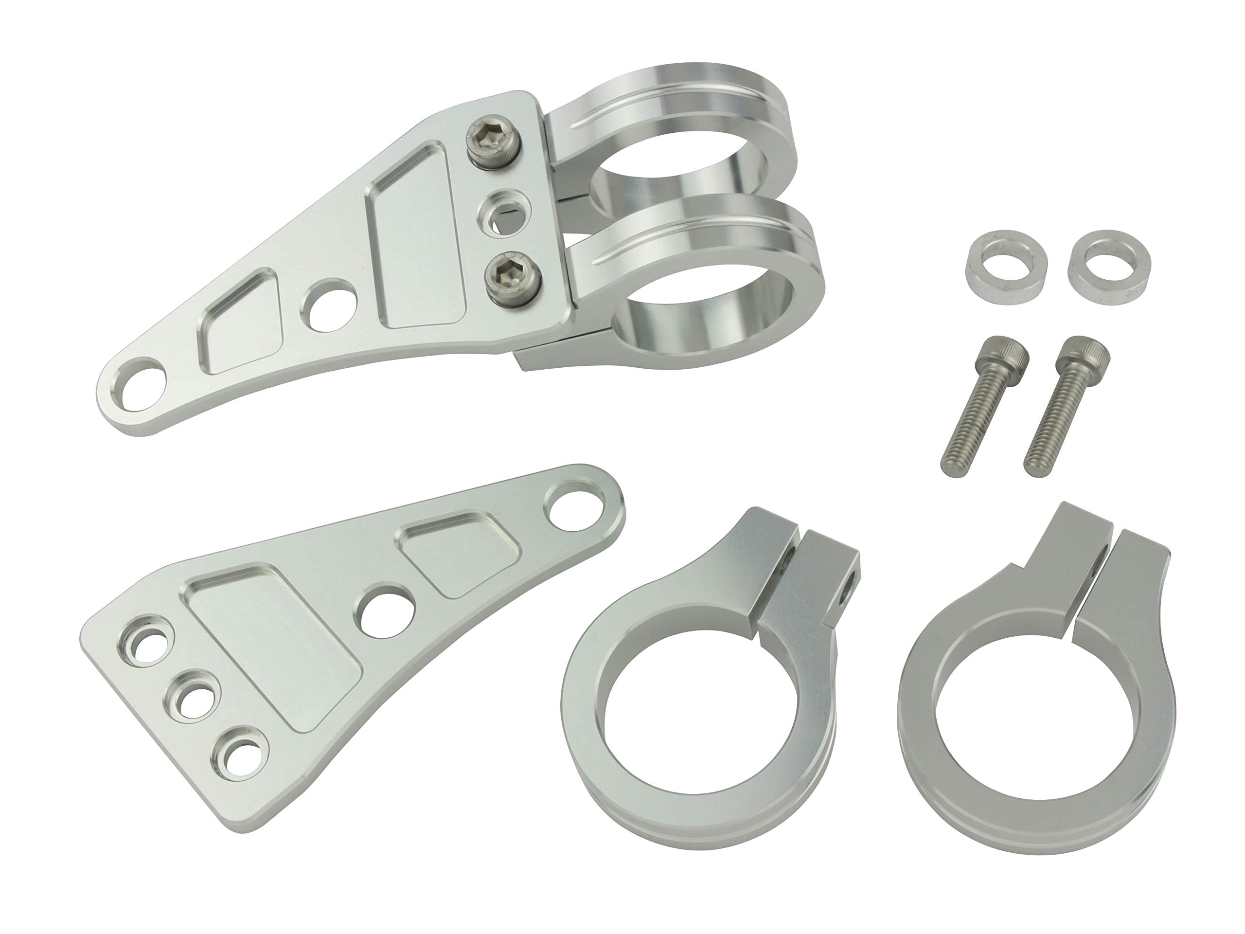 

POSH FAITH Motorcycle Machined Headlight Clamp 35mm Fork Stay, 2-Circle Type, Diameter, Silver, 010148-03