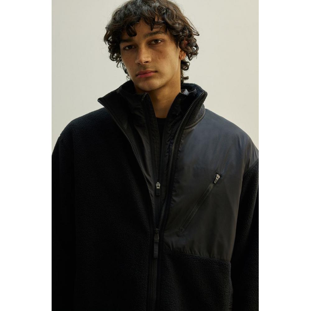 H M Mid Layer Teddy Jacket Black