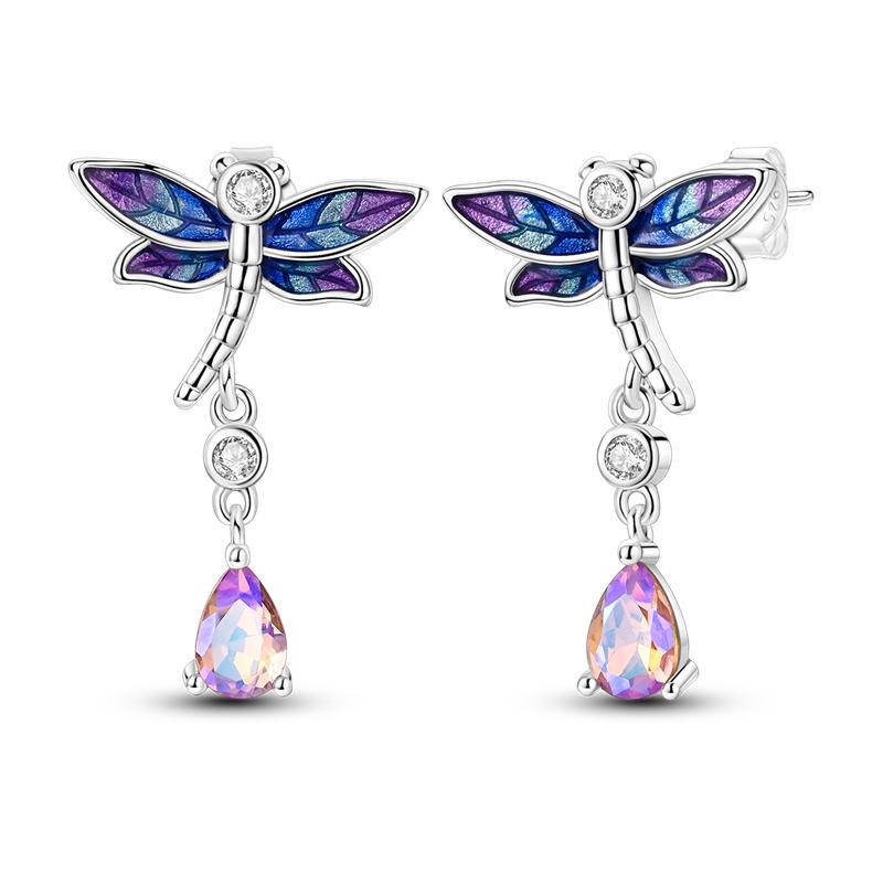 Sparkling Woman Hoop Earring 925 Silver CZ Zircon Firefly Butterfly Clover Ear Stud Earrings Jewelry Anniversary Gift