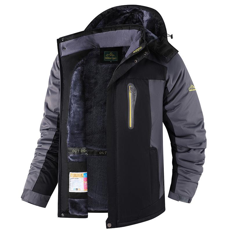 Winter Men Outwear Fleece Warm Removable Hooded Jacket Men Outdoor Skiing Windbreaker Waterproof Casual Jacket Coat Male
