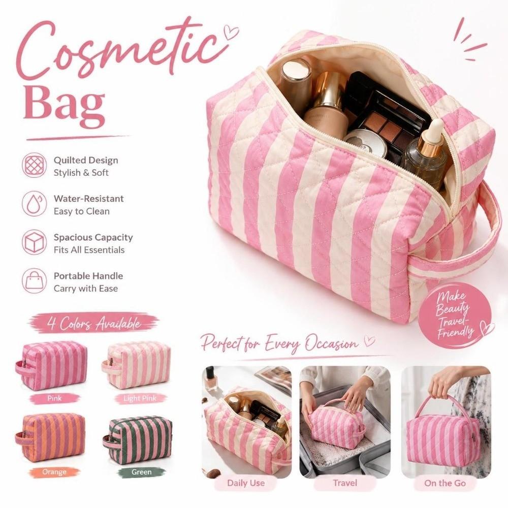 Striped Toiletry Pouch Large Capacity Travel Pouch Portable Cosmetic Bag Women