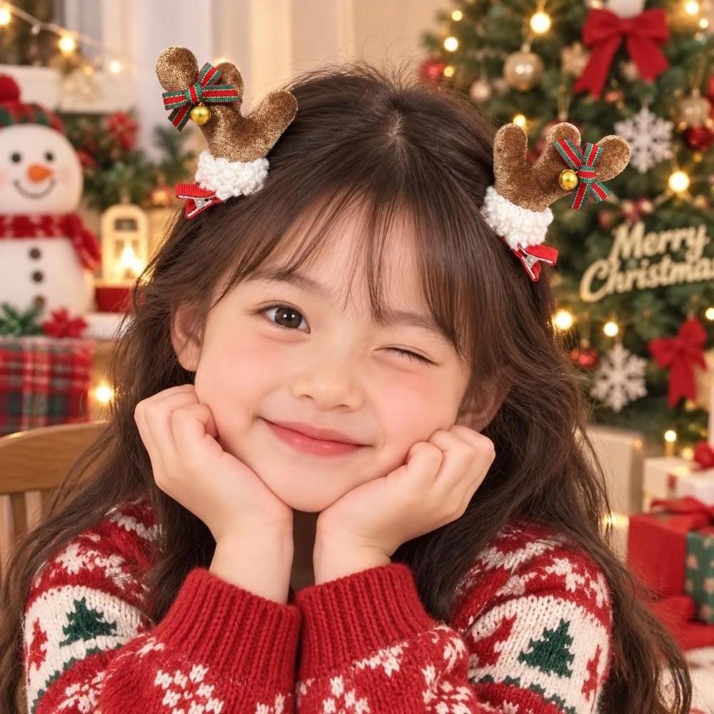 2pcs/set Red Plush Christmas Hair Accessory Pom-pom Plush Hair Clips  Party