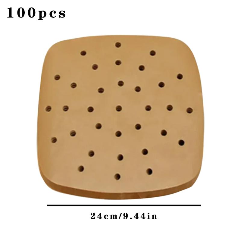 Papír do vzduchové fritézy 100PCS Jednorázové vložky do parníku Kuchyňské papíry na pečení Nepřilnavá napařovací podložka Papír pohlcující olej