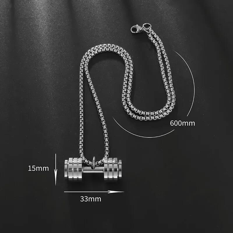 Coole Titanstahl Kurzhantel Anhänger Halskette Langhantel Fitness Anhänger für Männer und Frauen Freizeit Sport Punk Schmuck