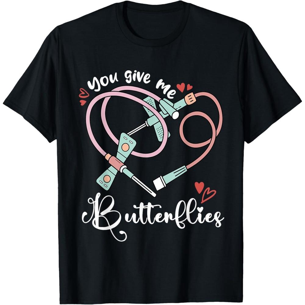 You Give Me Butterflies Phlebotomist Happy Valentines Day Cotton Men T Shirt 4XL чёрный