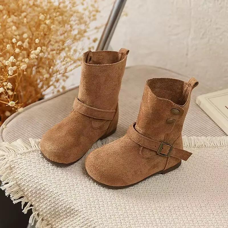 Autumn and winter new retro Maillard girls short boots autumn and winter two cotton versatile simple children's two wear Birkenstocks