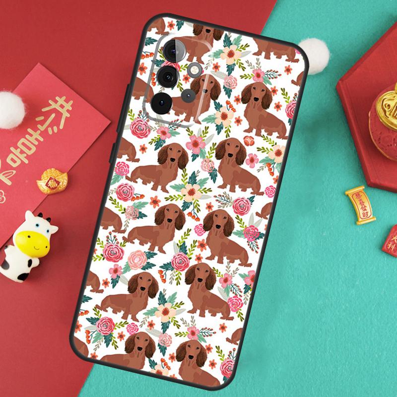 Cartoon Dachshund Sausage Dog Case For Samsung Galaxy A13 A33 A53 A15 A25 A35 A55 A54 A34 A14 A71 A51 A12 A32 A52 Cover