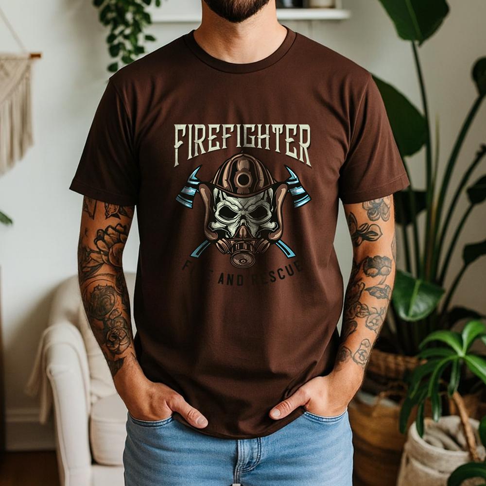 2026 New Summer Unisexs Soft Cotton Short Sleeve Tee Fire Rescue Skull Axe Graphic Tactical Casual Style