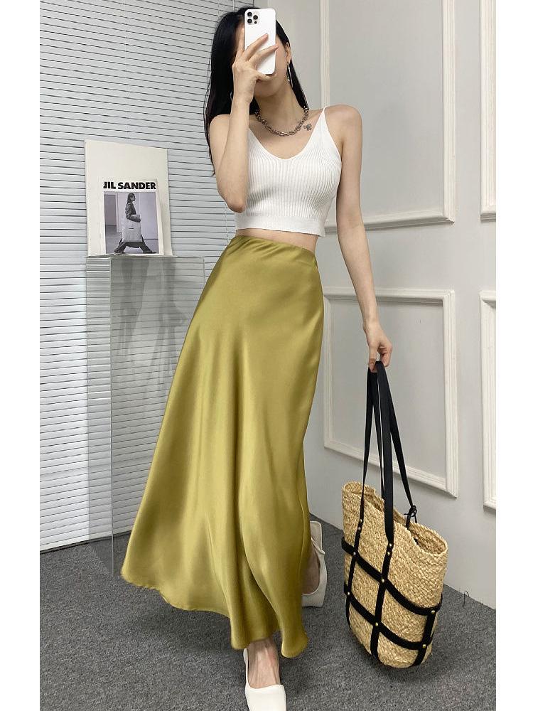 High-End Women's Satin Fishtail Skirt: 2025 Spring/Summer Elegant High-Waisted Hip-Hugging Design with Invisible Zipper