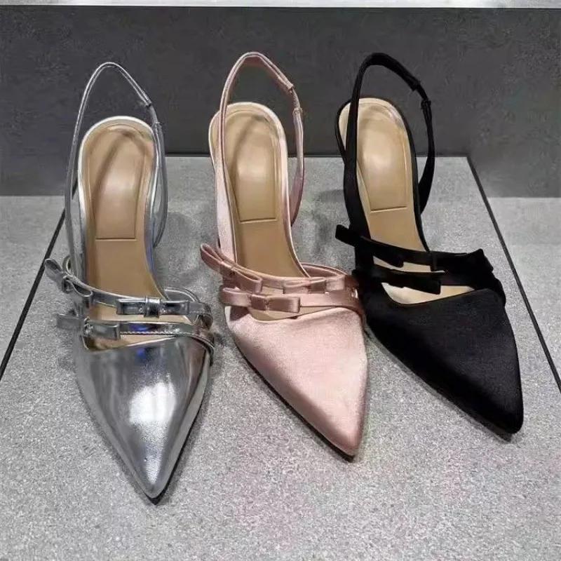 2025 Hot Sale Women's Pointed Toe Stiletto Heel Sandals Butterfly-knot Slingback Evening Party Shoes & Wedding Dress Pumps