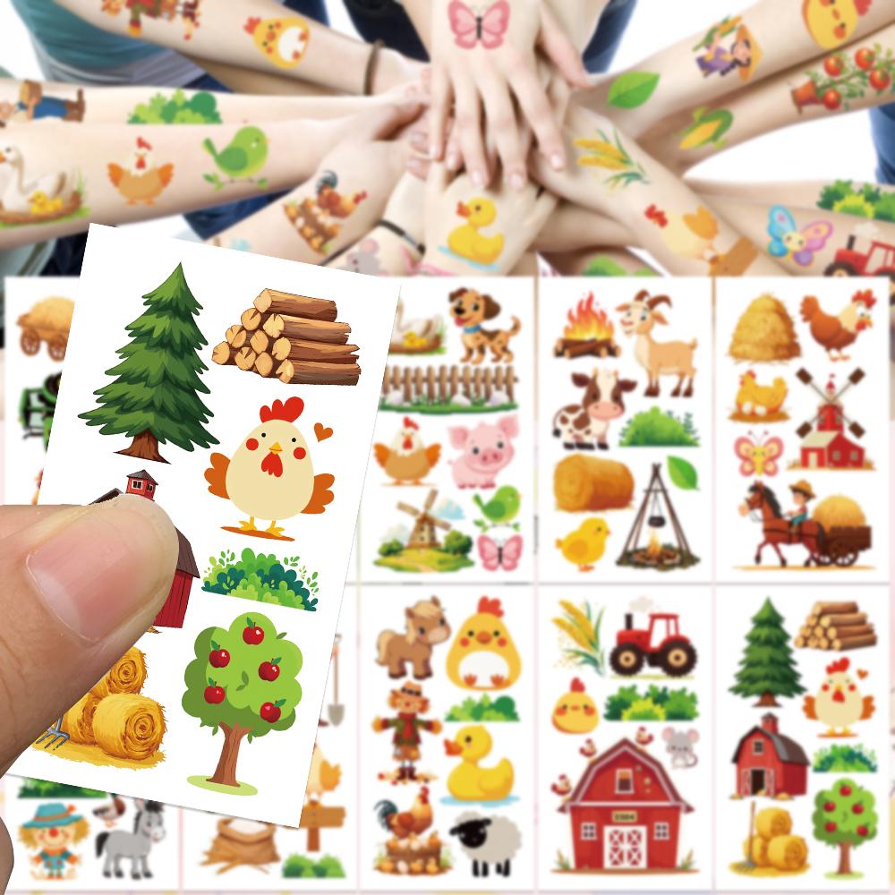 10sheets Funny Farm Animals Tattoo Stickers For Arm Body Hand Temporary Fake Waterproof Tattoo Stickers Kids Creative Gifts