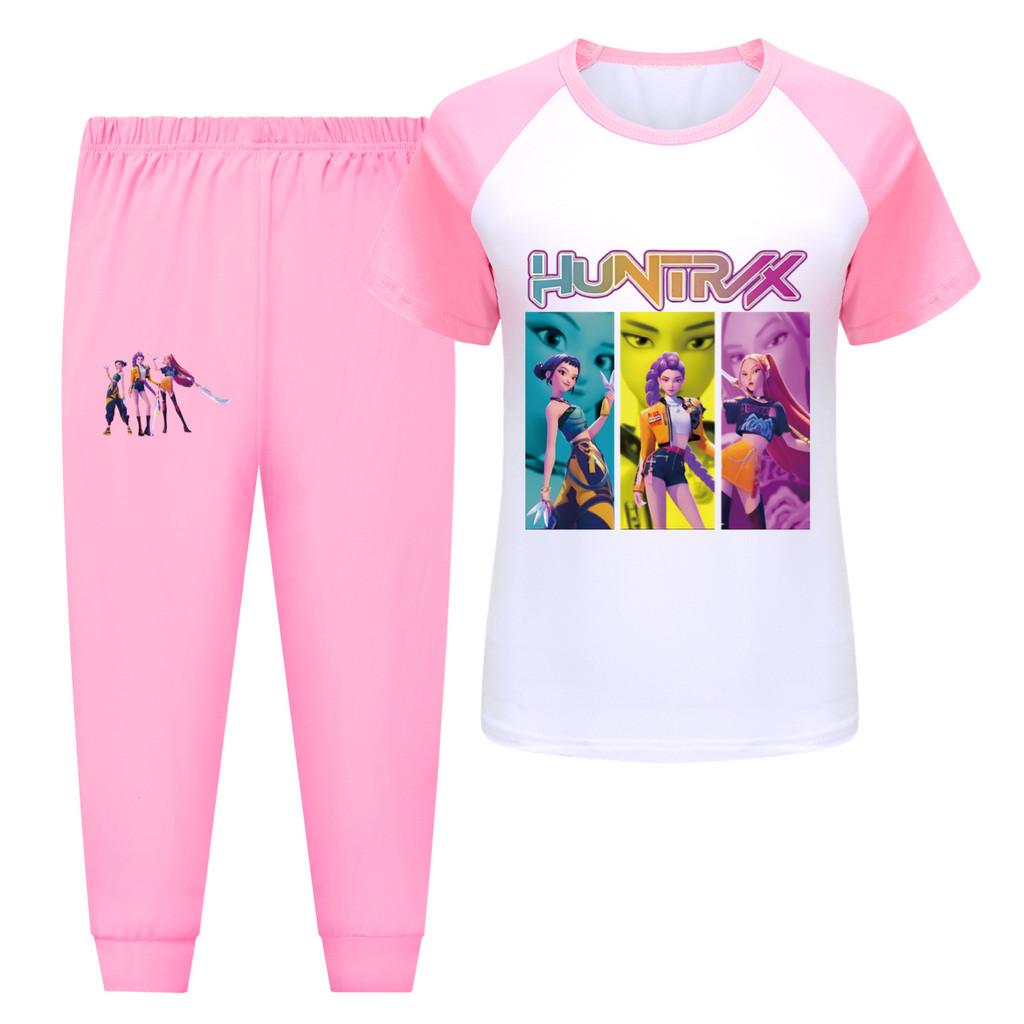 

4979 Kids Girls Rumi Zoey Mira Hunters Print T-shirt Pants Trouser Clothes Set 170cm рожевий