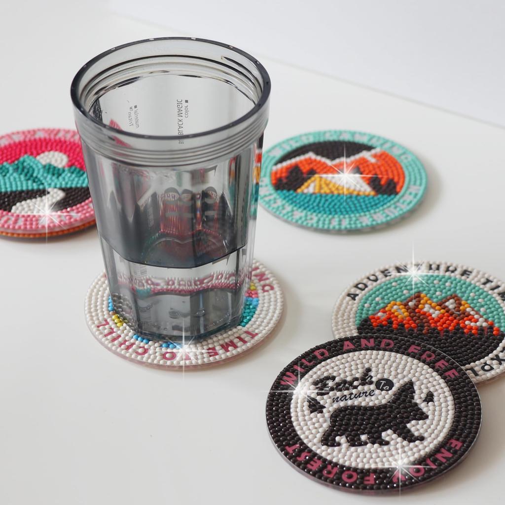 TEMLUM Diamond Art Coaster Kit, Diamond Bead Painting Kit, DIY Handmade 5D Mosaic Art Diamond Painting, 6-Piece Set, Beginner Decorative Gift