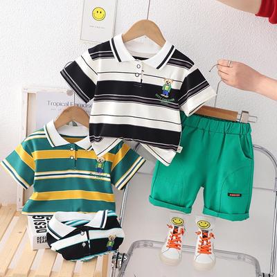 Boys' Summer 2026 Polo Shirt & Shorts Set: Striped Two-Piece for Toddlers and Kids