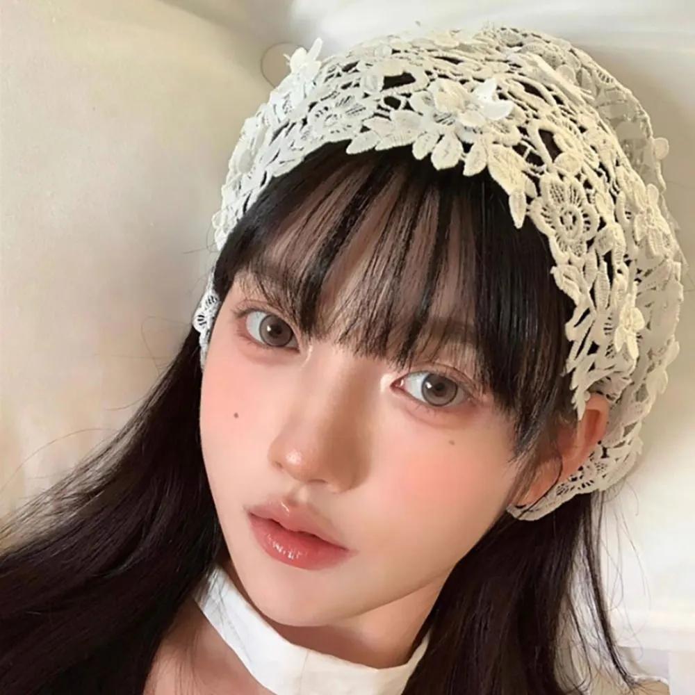 Edelweiss Hair Bandana / Flower Knitted Custard Bandana Bonnet Scarf