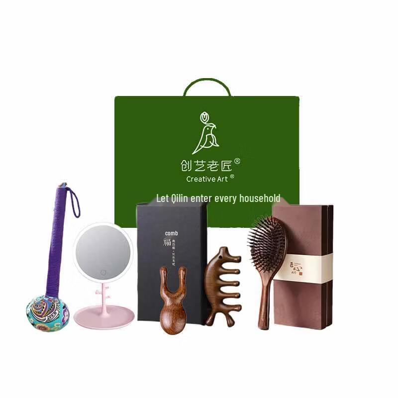 Creative Art Wooden Comb and Mirror Set