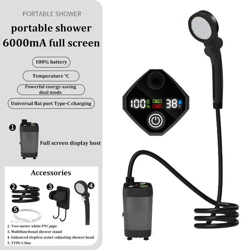 Outdoor Shower Electric Shower Head Bath Artifact Rechargeable Shower Set Simple Camping Water Bag Battery Water Pump