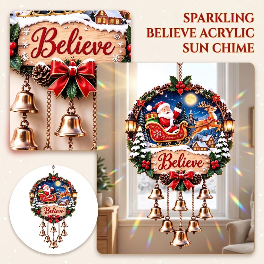 Christmas Bell Acrylic Suncatcher for Window Decoration, Holiday Window Decor