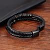New Fashion Multilayer Leather Bracelet for Men Jewelry Punk Stainless Steel Bangle Magnetic Buckle Black  Color