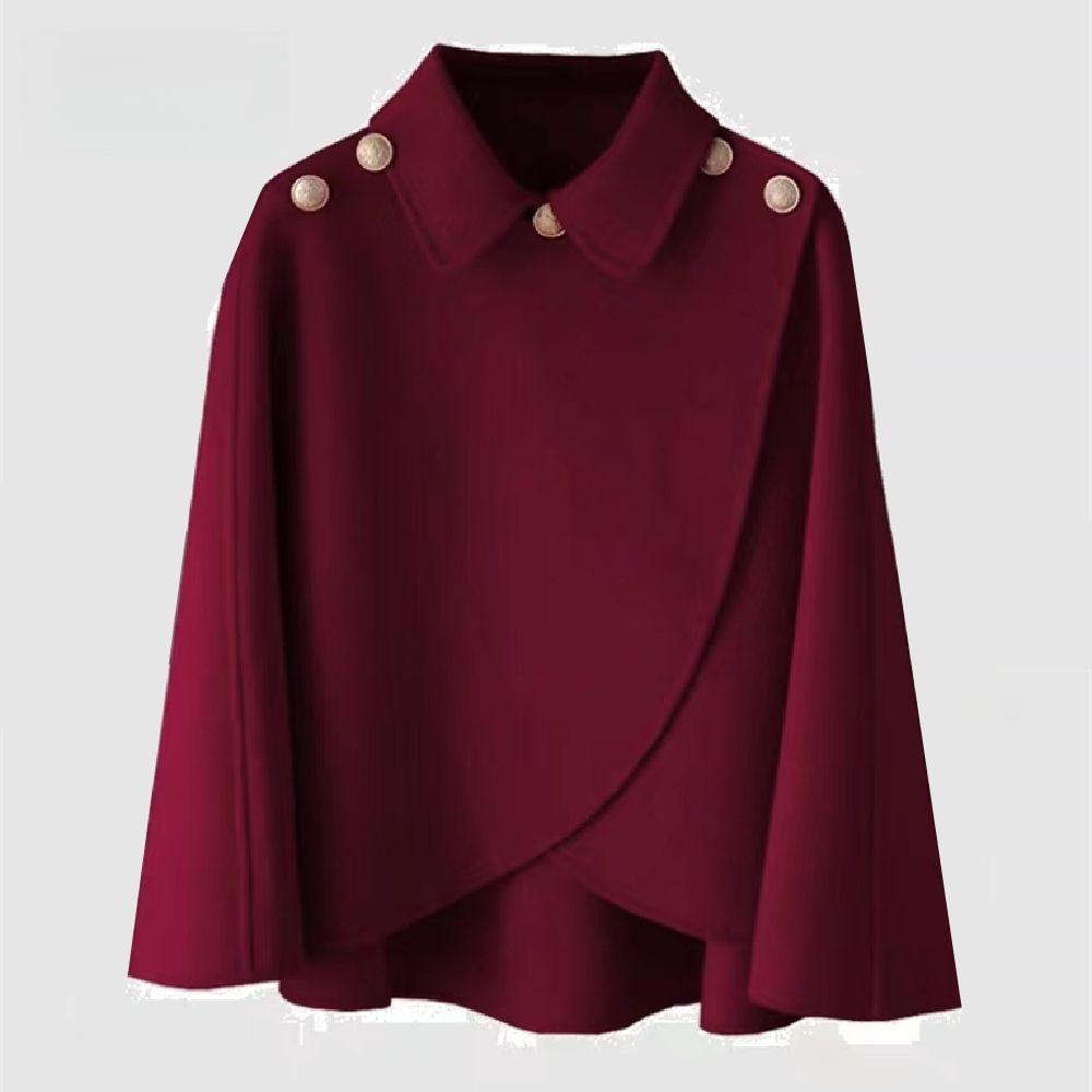 Modischer Wollschalmantel für Damen Herbst Winter Wolljacke Kurze Oberbekleidung Cape Roter Schwarzer Mantel Oberteile Damen