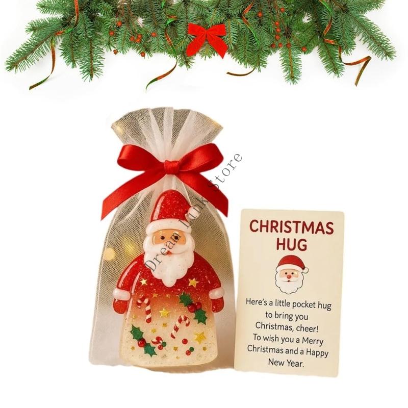 Q1FD Little Pocket Christmas Hug, Christmas Pocket Hug Gifts with Encouragement Cards, Santa Mini Charm Ornaments,
