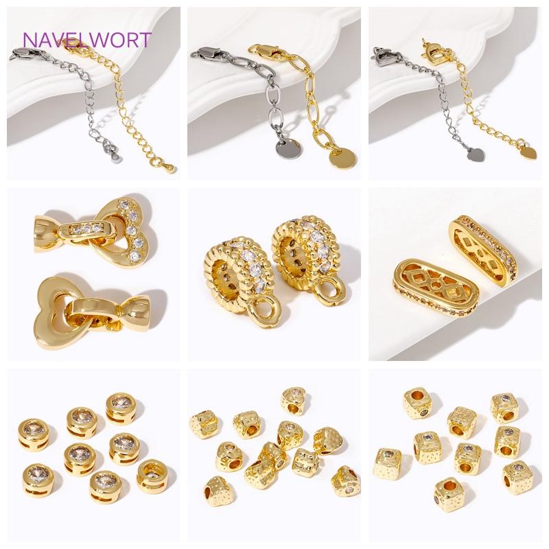 18K Gold Plated Inlaid Zircon Multi Strands Spacer Beads Bar,Bracelets Separators Bar,For Jewelry Making Supplies DIY Findings