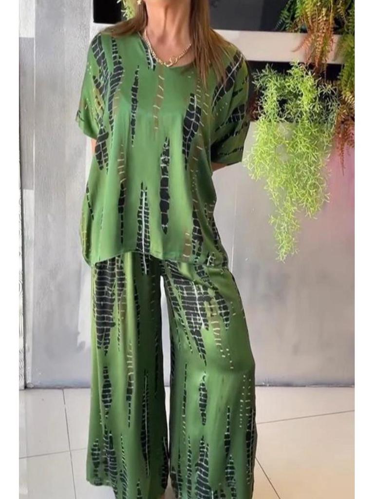 Summer 2025 Women's Round Neck Fashion Printed Loose Two-piece Set