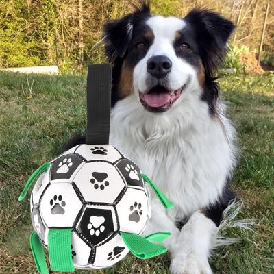 Interaktywne Piłkarskie Zabawki dla Zwierząt Szczeniak Trening Zewnętrzny Piłka Nożna Z Uchwytami 15cm Piłki Gryzaki dla Psów Akcesoria dla Zwierząt