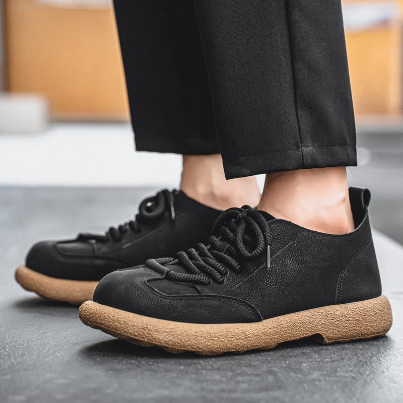 Men’s Retro Boots Shoes Fashion Casual Driving Shoes Black Khaki Wide Head Shoes Plus Size
