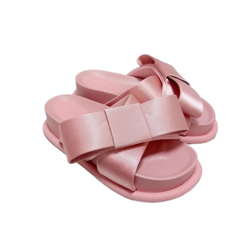 

2025 French Style Butterfly-knot Slippers Sweet Pink Round Toe Pull-on Thick-sole Bow Flip Flops Women s Outdoor Dress Shoes 39 рожевий