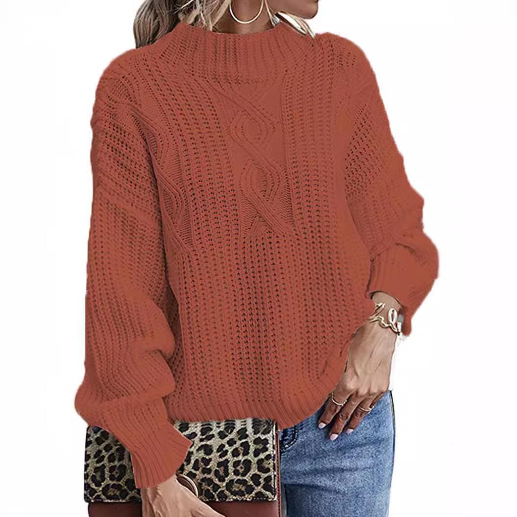 Women's Autumn Winter Sweater: Long Sleeve Mid Neck Slim Fit Base Layer Round Neck Pullover Luxurious Relaxed-fit Slimming and Versatile Top
