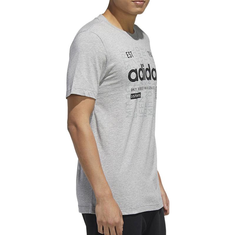 Adidas Alphanumeric Print Casual Sports Round Neck T-Shirt Men Tops Grey FM6283