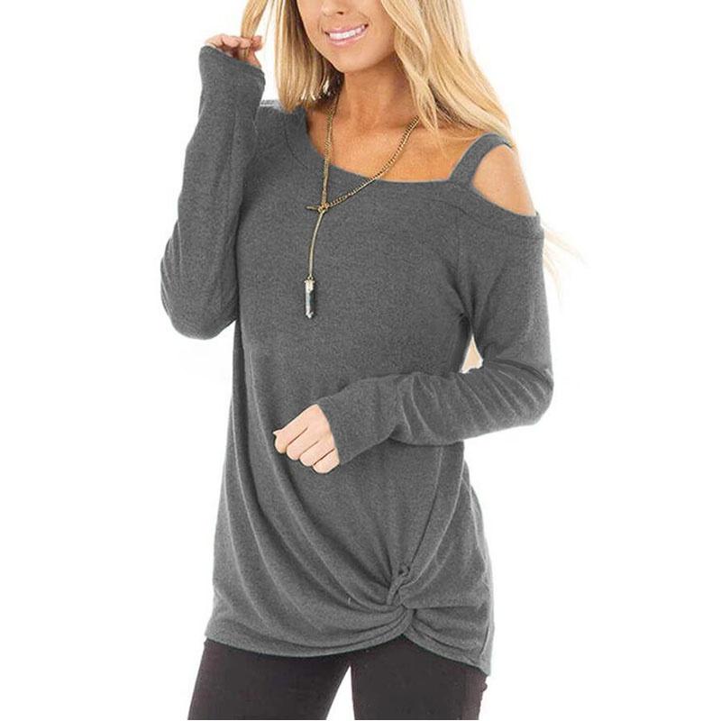 Elegant Women Off One Shoulder Long Sleeve T Shirt Stylish Casual Blouse Tunic Top