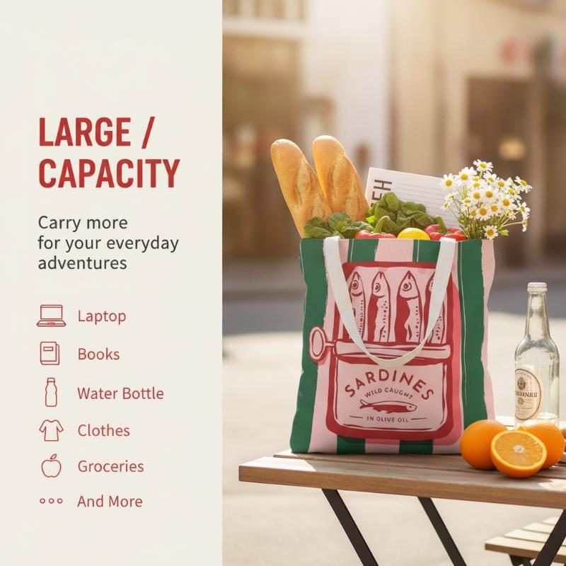 Colorful Trendy Sardines Printe Casual Handbag, Reusable Fashionable Backpack, Multifunctional Tote Bag Polyester Shopping Bag