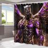 1pc Black Panther Shower Curtain - Polyester with Vibrant Purple & Golden Armor Design, Includes Hooks for Easy Installation,