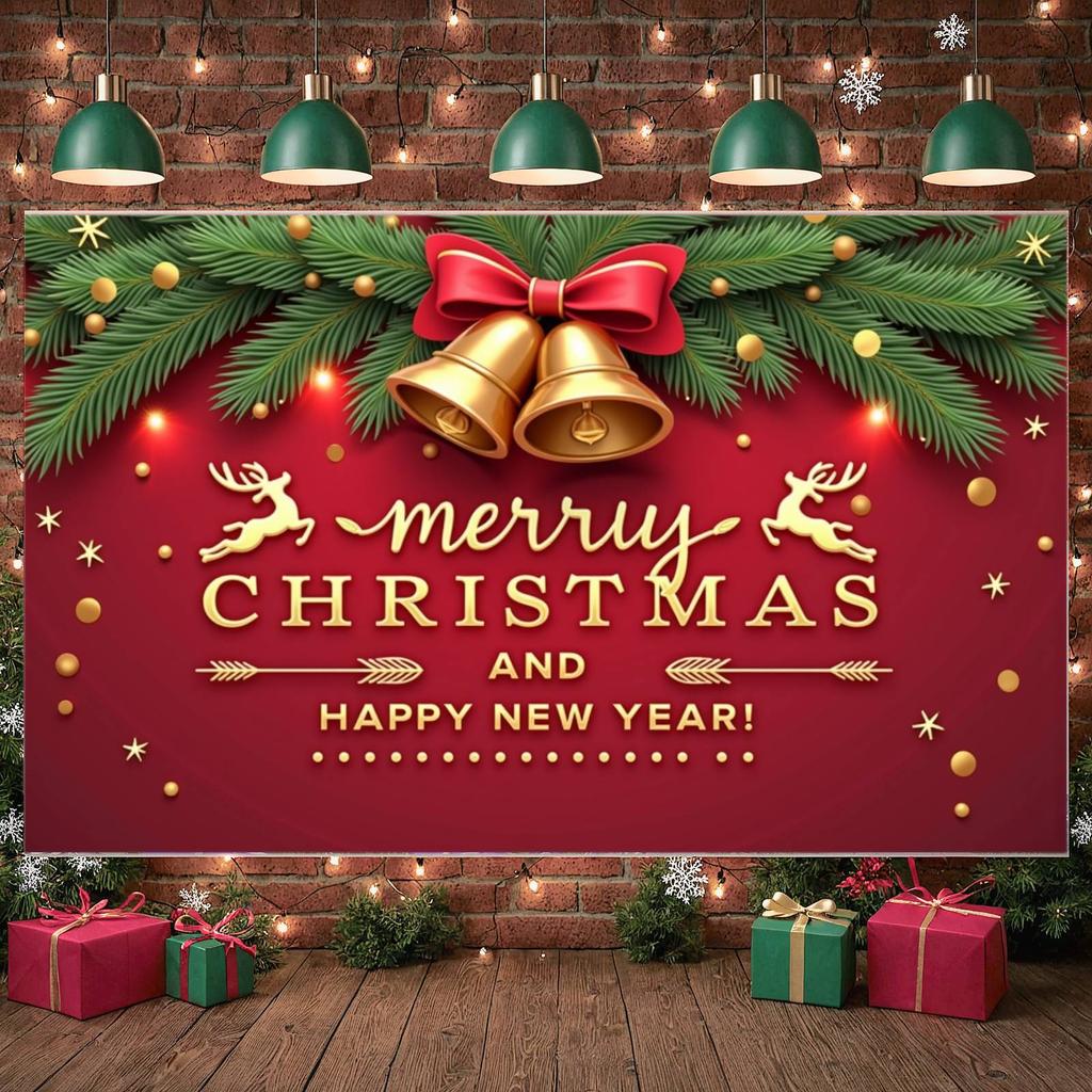 Christmas Party Banner New Year Theme Festive Banner Xmas Banner Pine Branch For Mall Decoration Indoor Decor Holiday Event