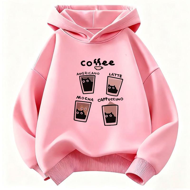 Jungen Mädchen Mode Kaffee Katze Grafik Hoodie Kinder Katze Kinder Sweatshirt Kapuzenpullover Freizeit Kapuzenpullover
