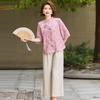Elegant Chinese Style Jacquard Embroidered Summer Top & Pants Set