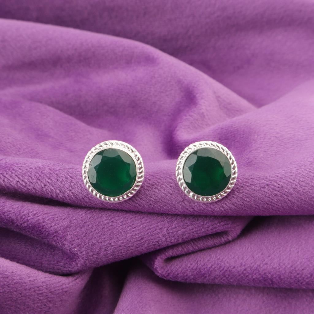 Natural Green Onyx Stud Post Best Sisters Gift New Earrings 925 Sterling Silver EE-147-17