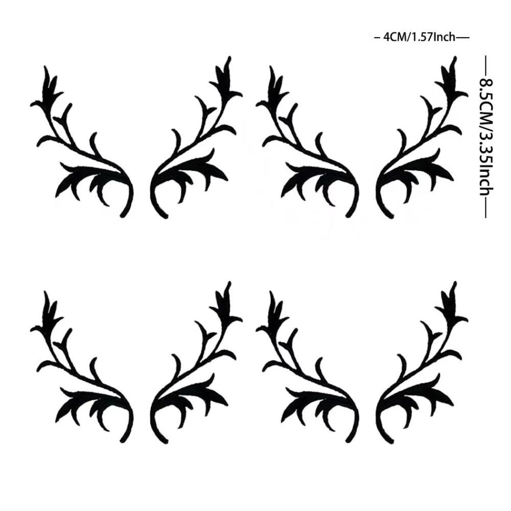 4 Pairs Deer Antler Embroidery Patch Decorative Applique Sew on Patch For Clothing Dresses