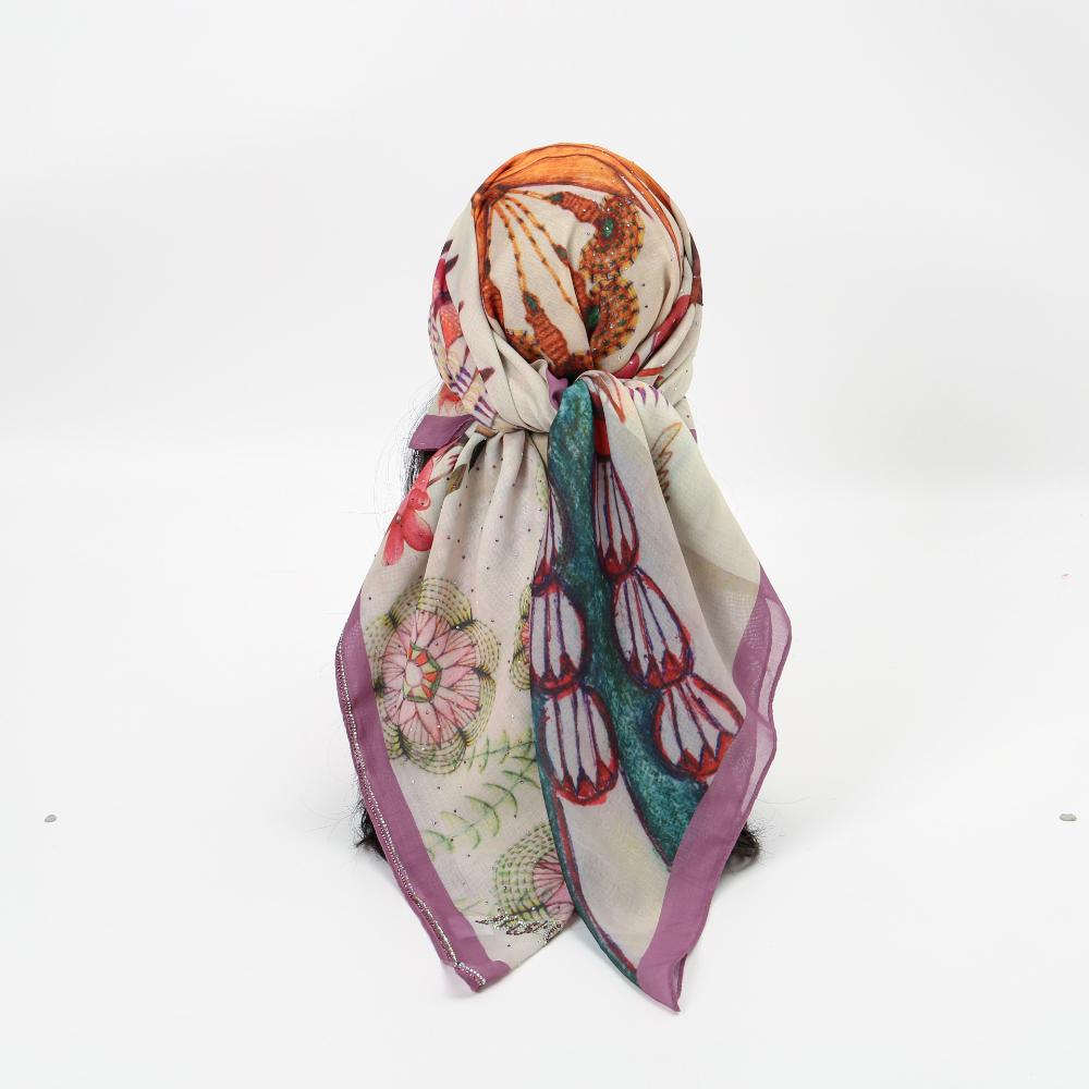 110 Square Scarf With Diamond Cashew Flower New Color Scheme Retro Printed Silk Scarf Bag Scarf Multi-Color