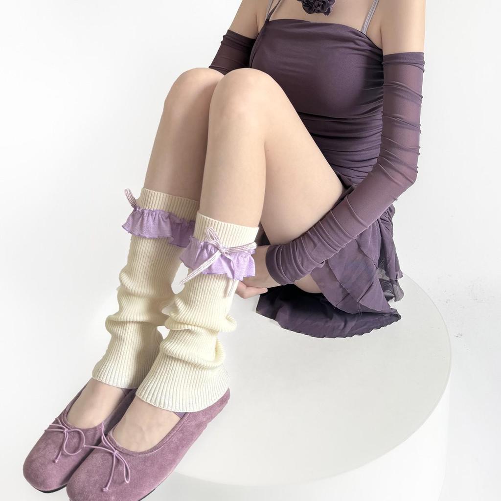 Colorful Lace Bow Ballet-Style Calf Socks: Autumn & Winter Leg Warmers